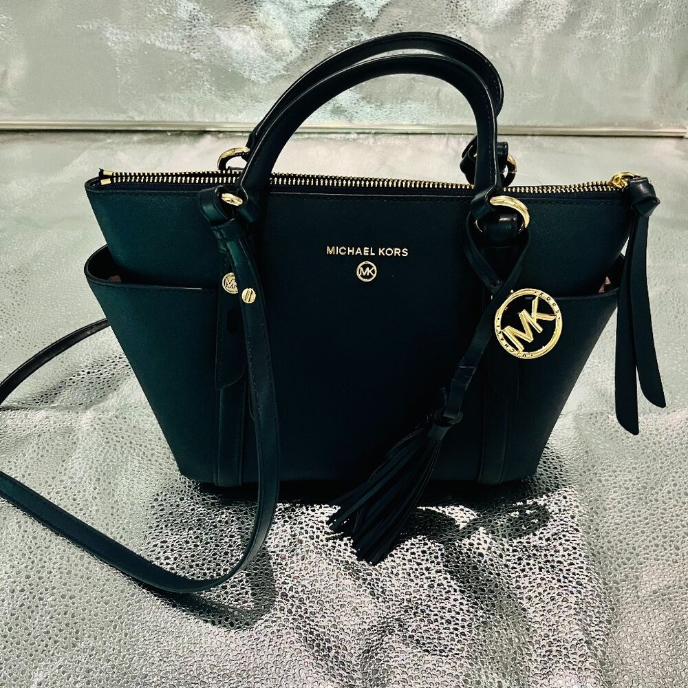 Michael Kors Satchel Bag Black Women's Leather Adjustable Strap Inner Pockets